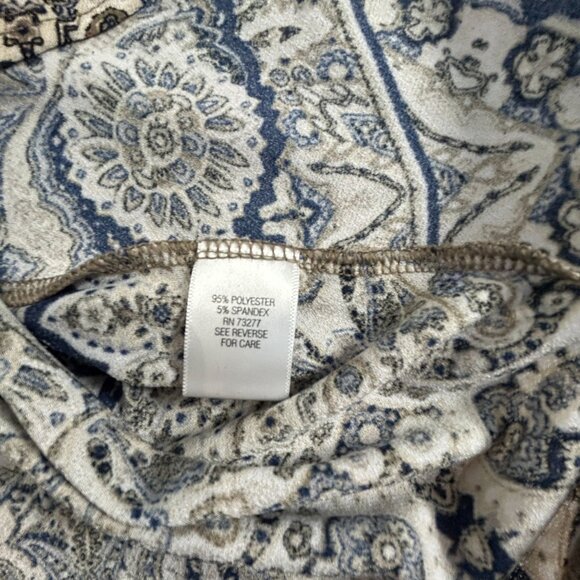 Dana Buchman Womens Paisley Print Tunic Top Medium 3/4 Sleeve Beige Navy Stretch - Picture 5 of 10